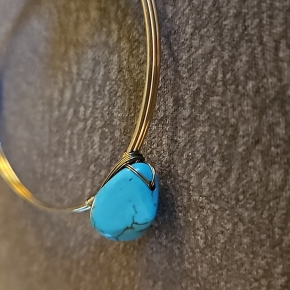 Cowboy Core Western Faux Turquoise Wire Wrapped Bracelet - Picture 3 of 6